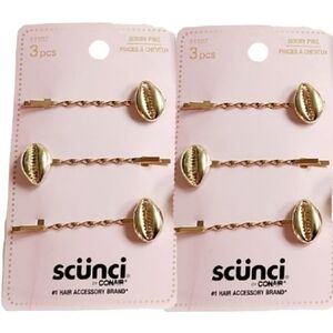 NWT 》2×《 SCÜNCI METALLIC GOLD PLATED SEASHELL FASHION BOBBY PINS!